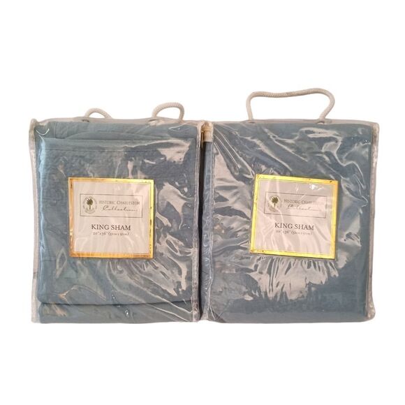 Historic Charleston Foundation King  Charles Shams Set Of 2 NEW Blue Textured. - Picture 13 of 16